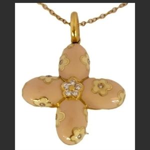 Aaron Basha 18k Gold Diamond Enamel Cross Pendant-14k Gold Pearl Necklace 20.6gm